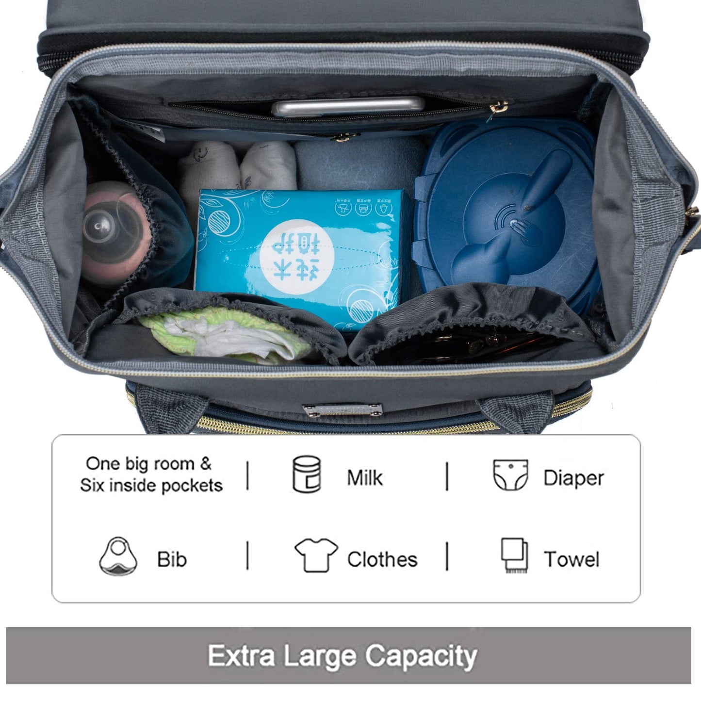 3 in 1 Diaper Backpack with Changing Station Portable Baby Bag with USB Charging Port Bassinet Stroller Straps Thermal Pockets